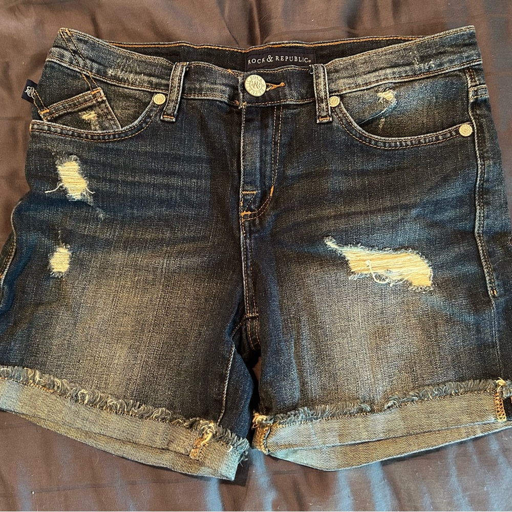 Rock & Republic Distressed Demin Shorts - Size 8